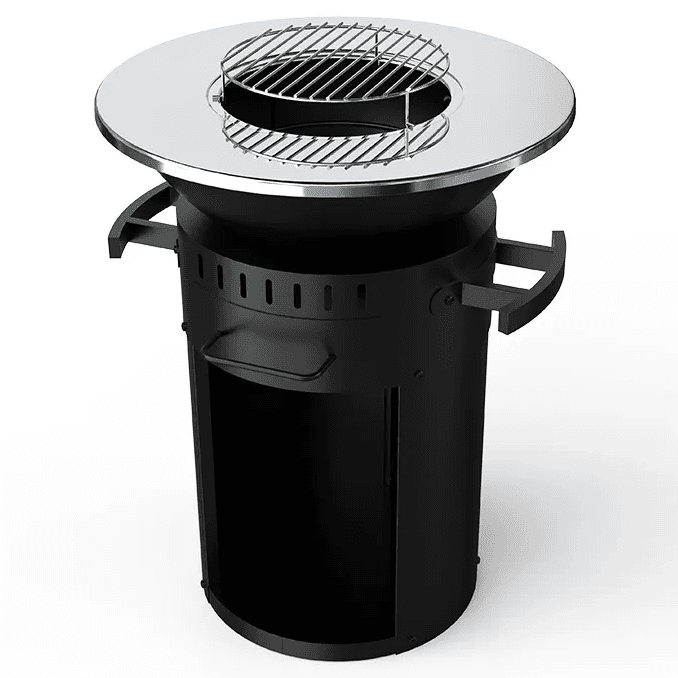 Eldstad med grillplatta i rostfritt stål | 58 cm fire pit | Svart