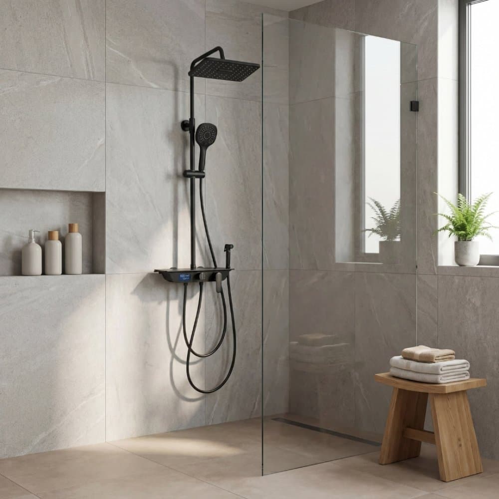 Takduschset med LED-display | Svart