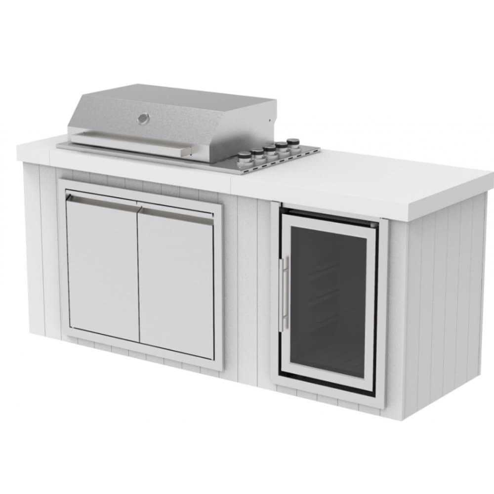 Utekök med kylskåp | Gasolgrill i rostfritt stål med granitbänk (4 brännare) | Vit | Alaska