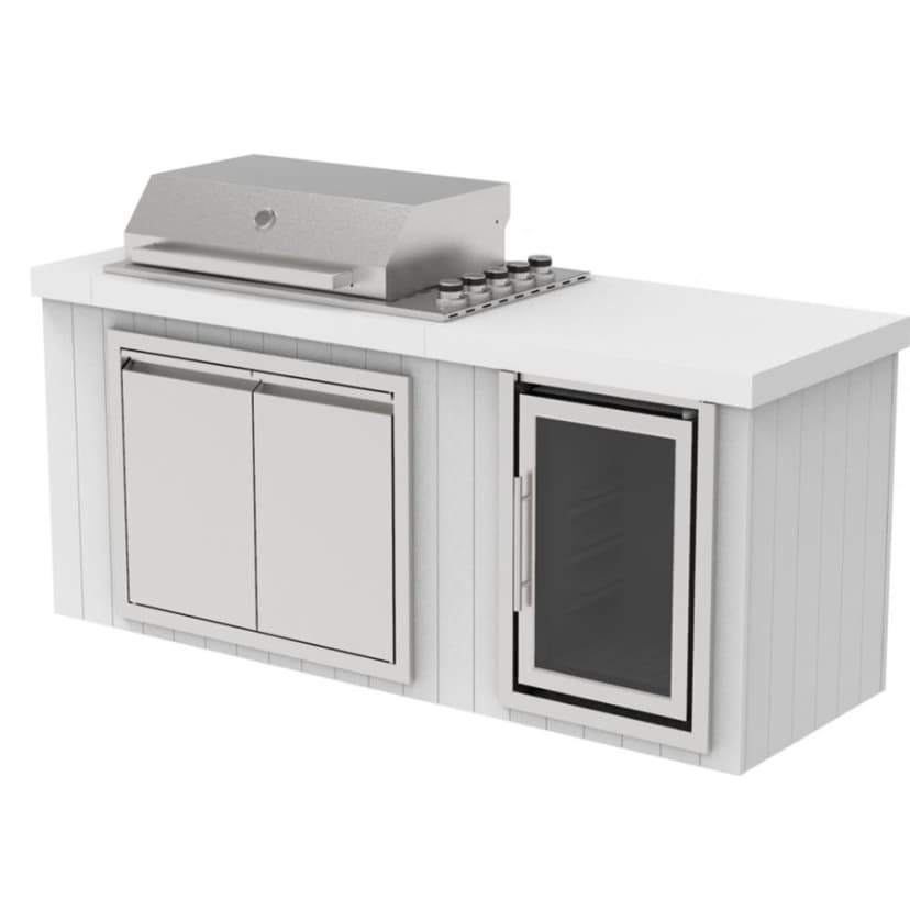 Utekök med kylskåp | Gasolgrill i rostfritt stål med granitbänk (4 brännare) | Vit | Alaska