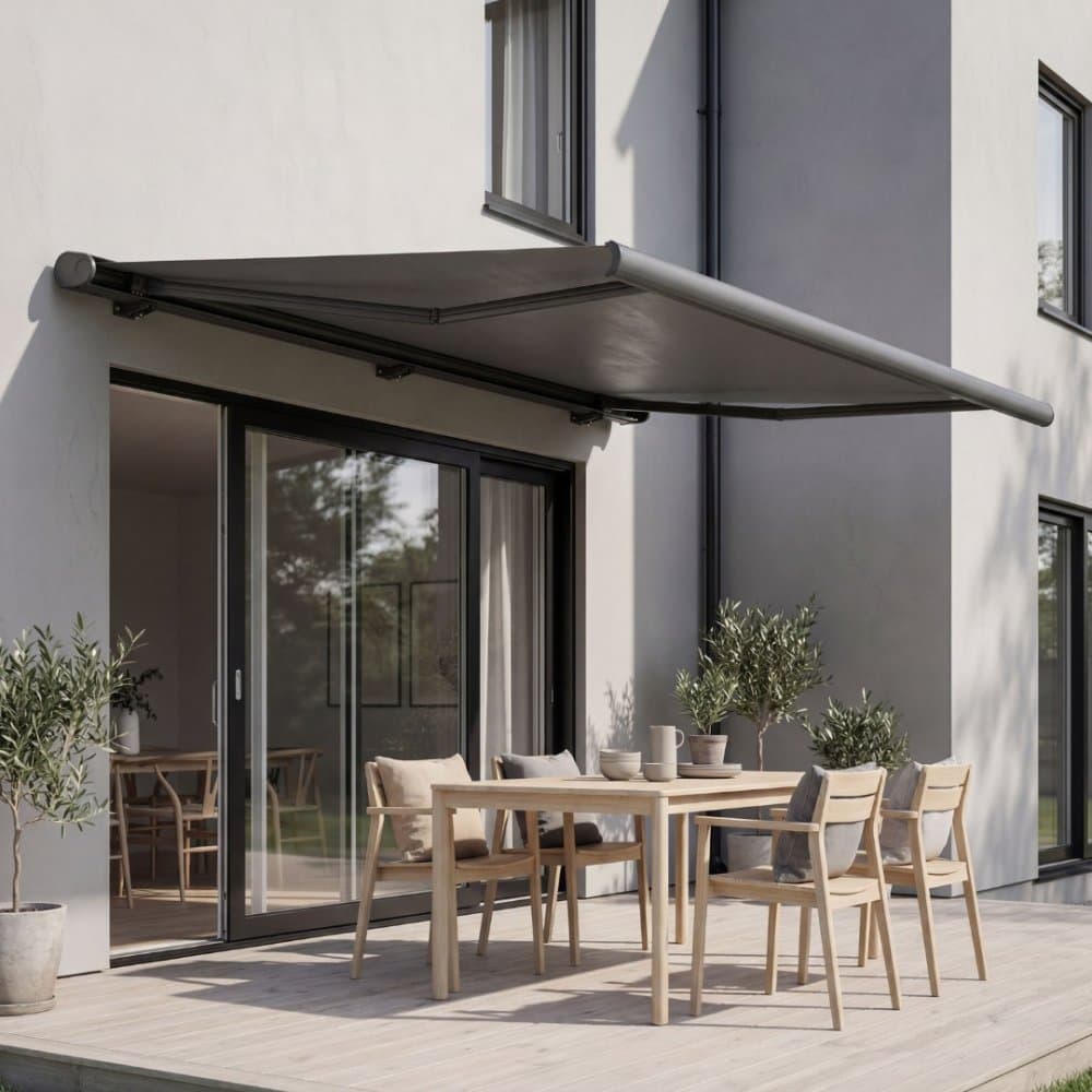 Terrassmarkis helkassett 4x3m | Motor & fjärrkontroll | Ljus grå