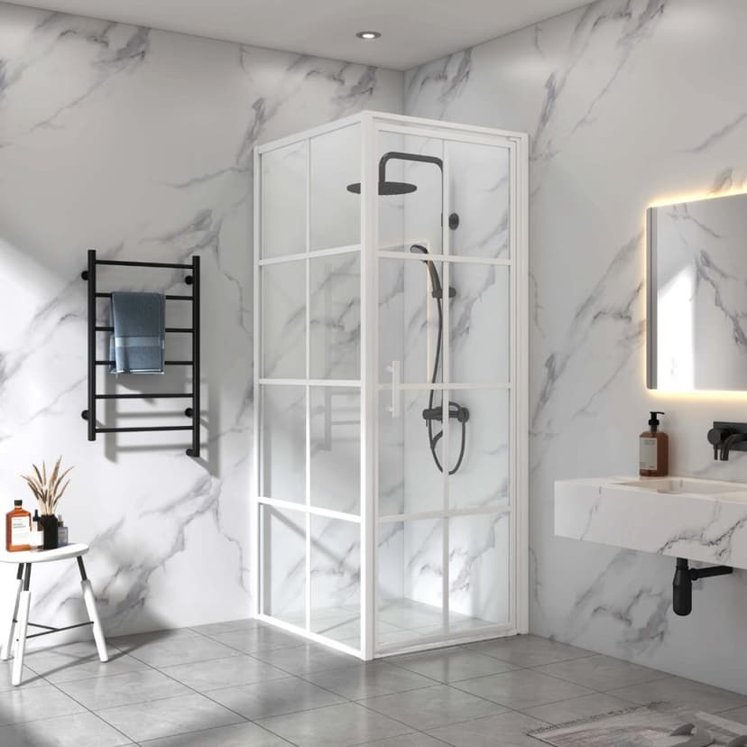 Duschhörna 80x80x200cm | 6mm säkerhetsglas | Vita profiler