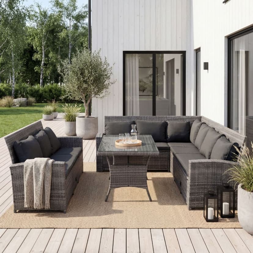 Soffgrupp utemöbler | Inbyggd förvaring | Grå konstrotting | Sannäs