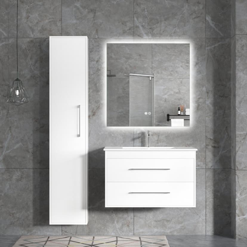 Badrumspaket | Kommod, sidoskåp & LED-spegel | Opacus