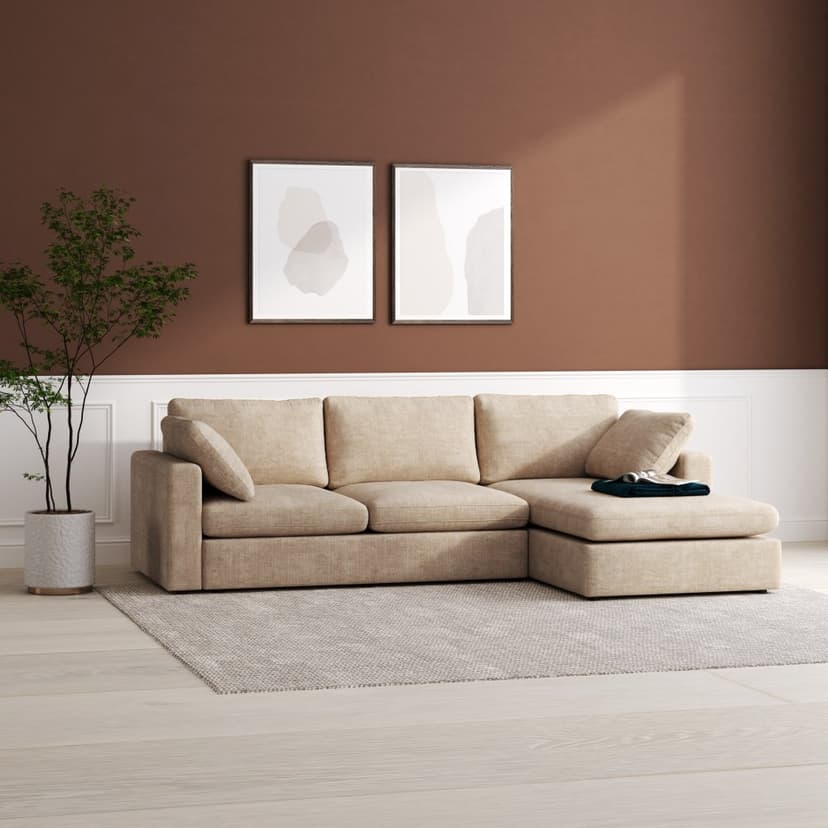 Moby divansoffa mörkbeige | Lyxig soffa med vändbar divan och pocketfjädrar