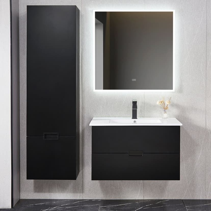 Badrumspaket 60cm | Kommod & sidoskåp i tålig MDF | LED-spegel