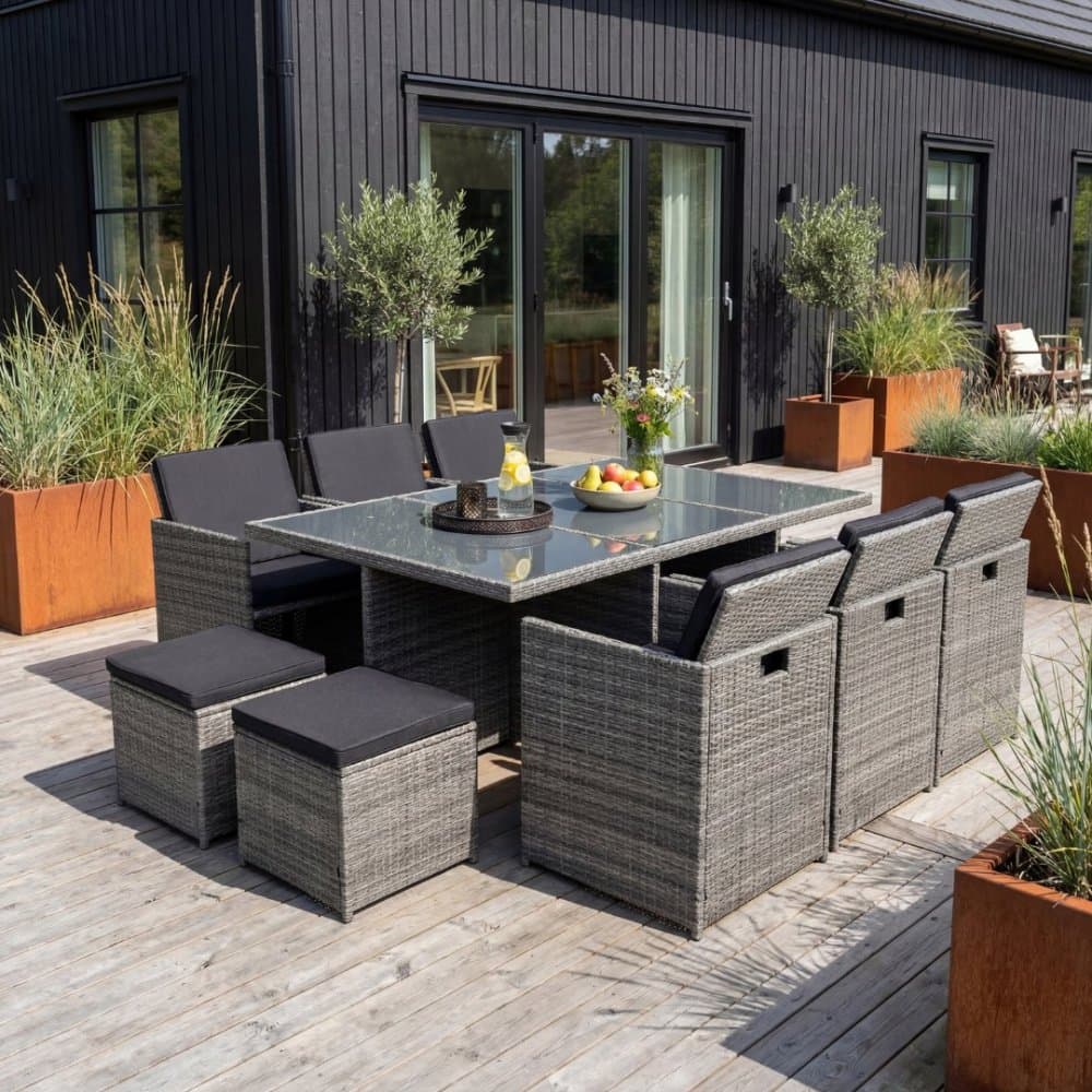 Matgrupp utemöbler | 10 sittplatser | Grå Konstrotting | Skärhamn