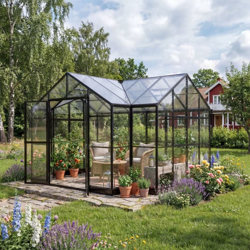 T-format växthus 11,6  m² | 4  mm säkerhetsglas | 5 års ramgaranti
