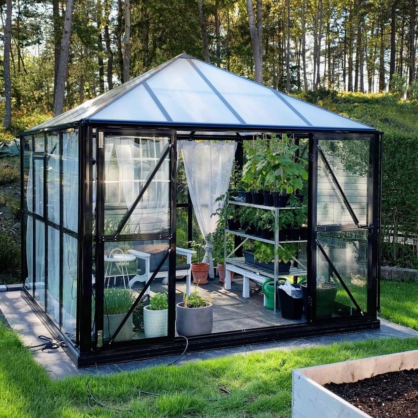 Växthus 8,7 m² | 5 års stormgaranti | Kvadratiskt premiumväxthus | Gazebo