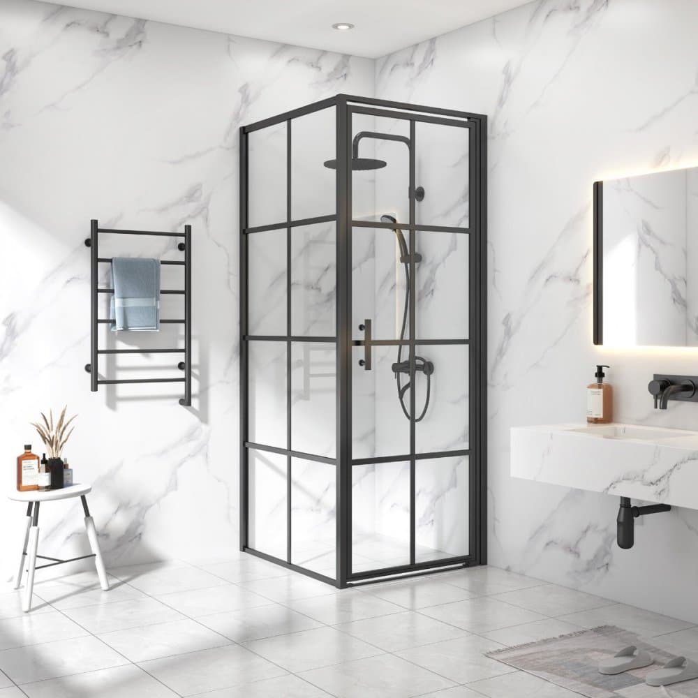 Duschhörna 80x80x200cm | 6mm säkerhetsglas | Svarta profiler