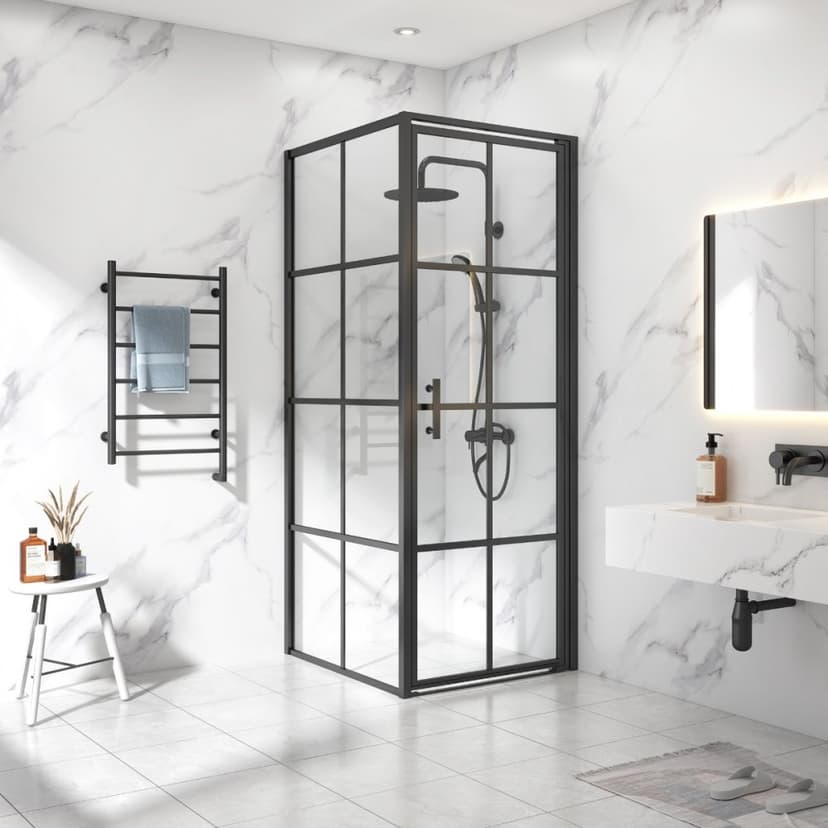 Duschhörna 80x80x200cm | 6mm säkerhetsglas | Svarta profiler