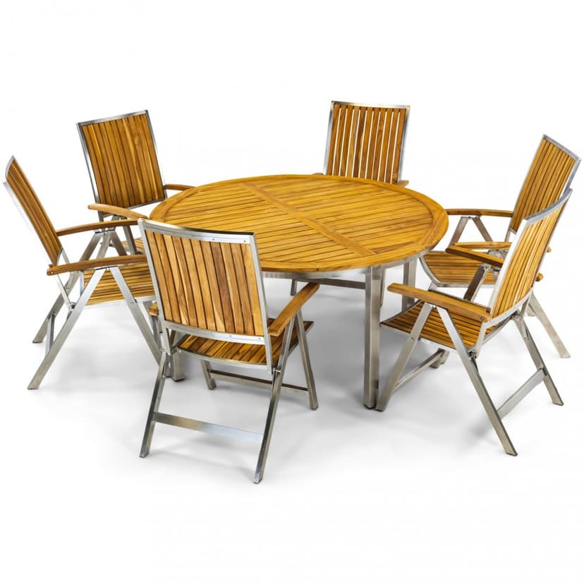 Runt matbord 150cm - Rostfritt stål och teak