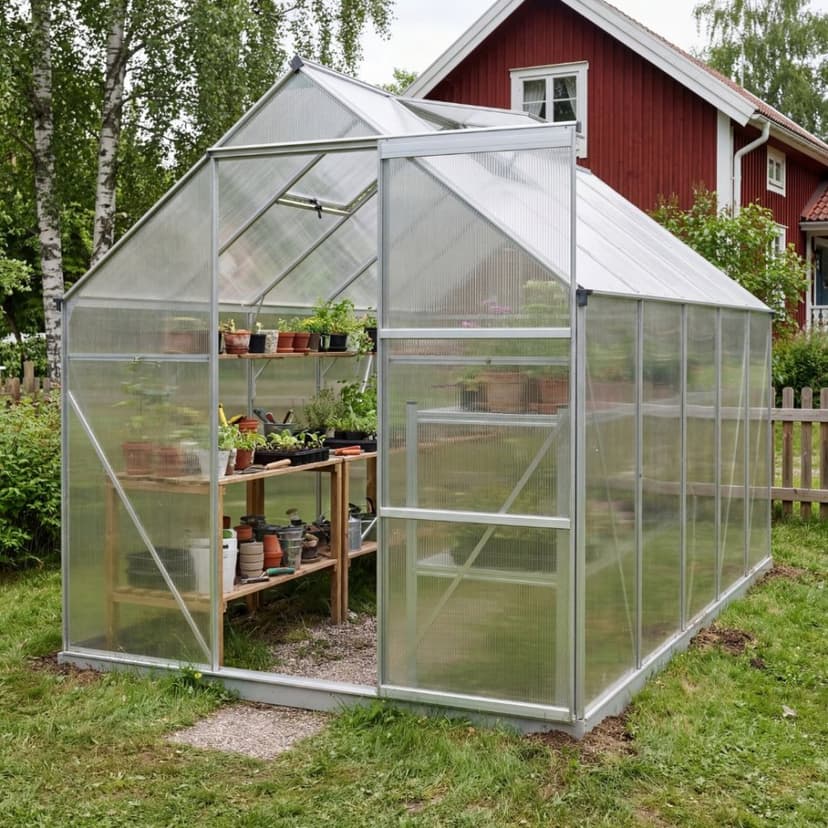 Klassiskt växthus i aluminium 5,9 m² | UV-skyddad kanalplast & bas ingår