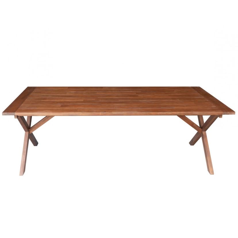 Matbord i brunbetsat trä 220 cm | Robust plankbord med kraftiga kryssben för uteplats & uterum