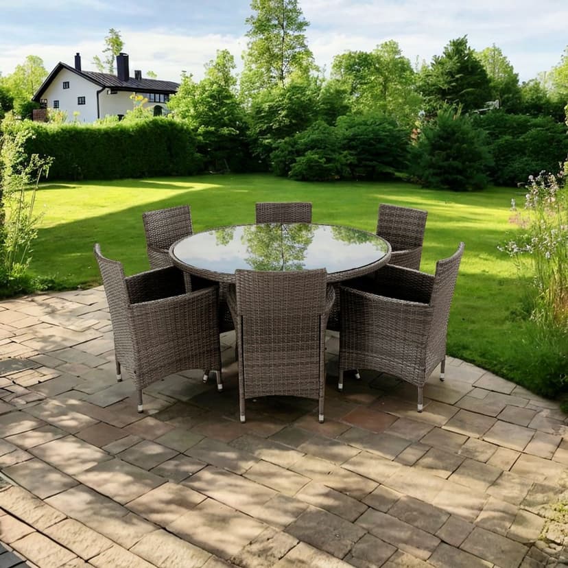 Rund matgrupp utemöbler | 6 stolar | Grå | Lyfco Tylösand
