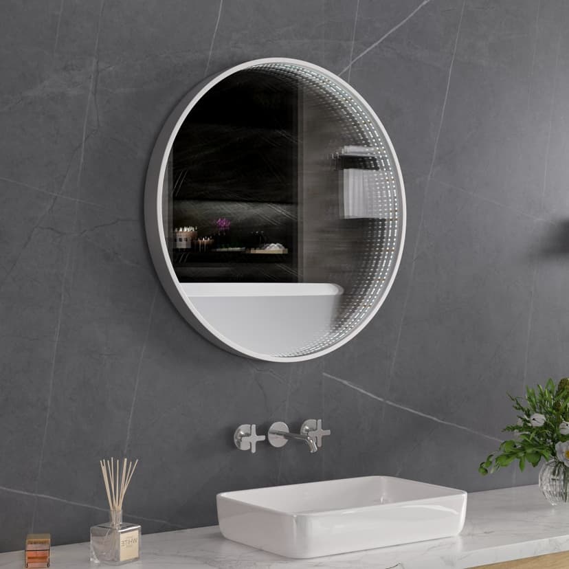 Tunnel-spegel 60 cm | Silver aluminiumram | LED-belysning med dimmer