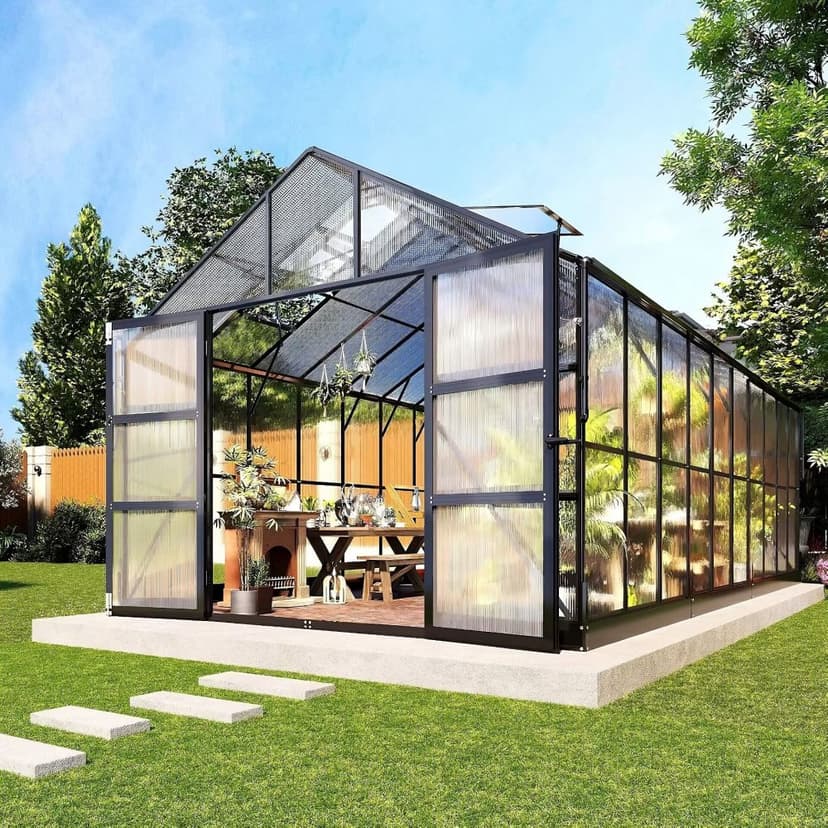 Växthus 18m² Premium | Extra hög odlingshöjd | 6mm kanalplast | Svart