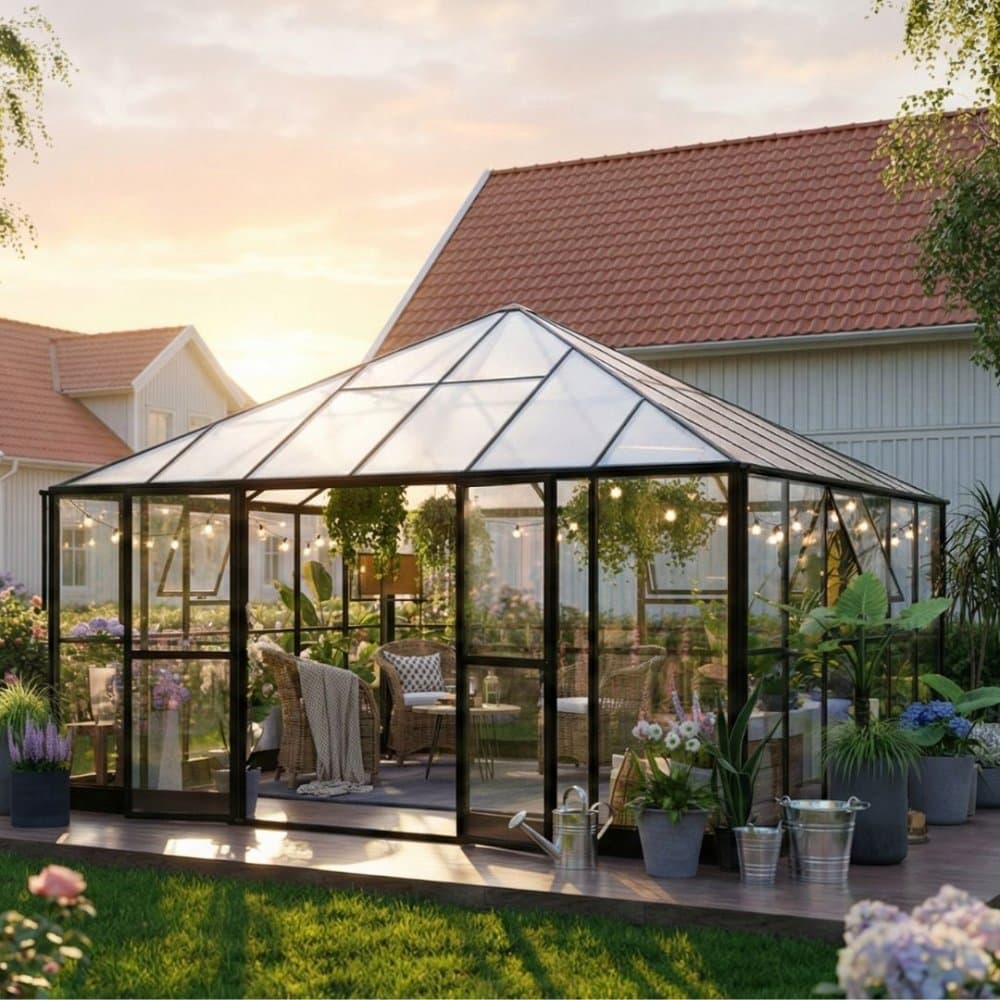 Gazebo 17,6m² | Stort premiumväxthus| Stormgaranti | 4 mm säkerhetsglas