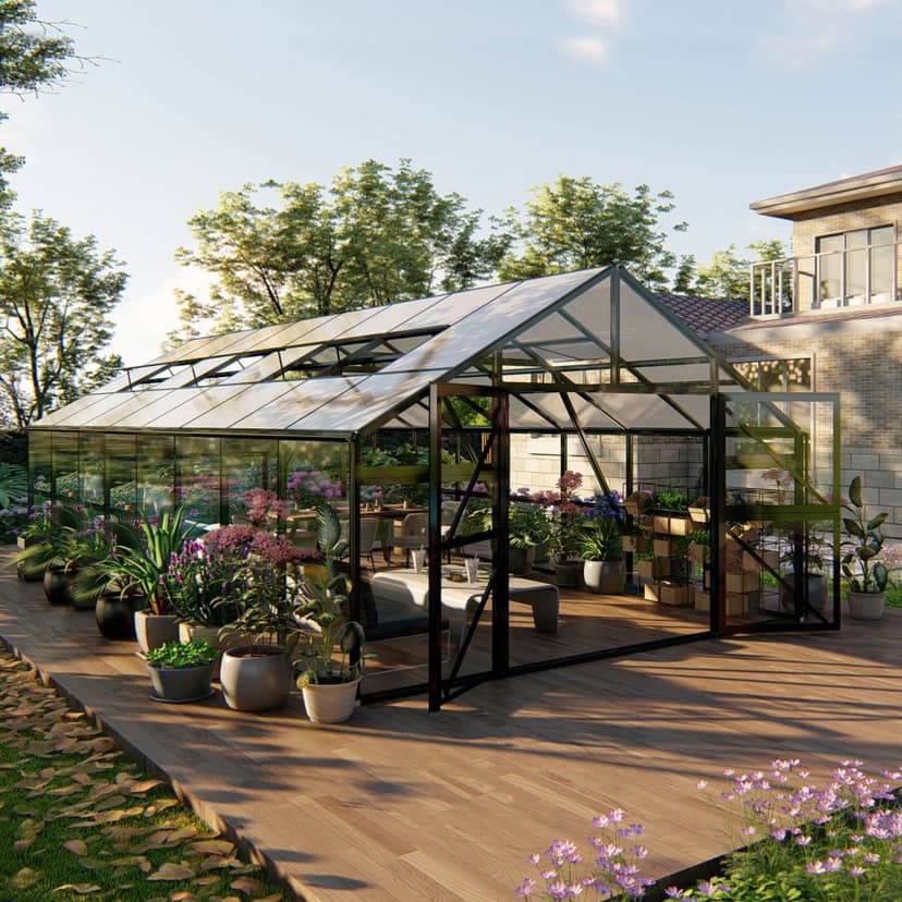 Premium glasväxthus 33m² | 5 års stormgaranti | 4mm säkerhetsglas