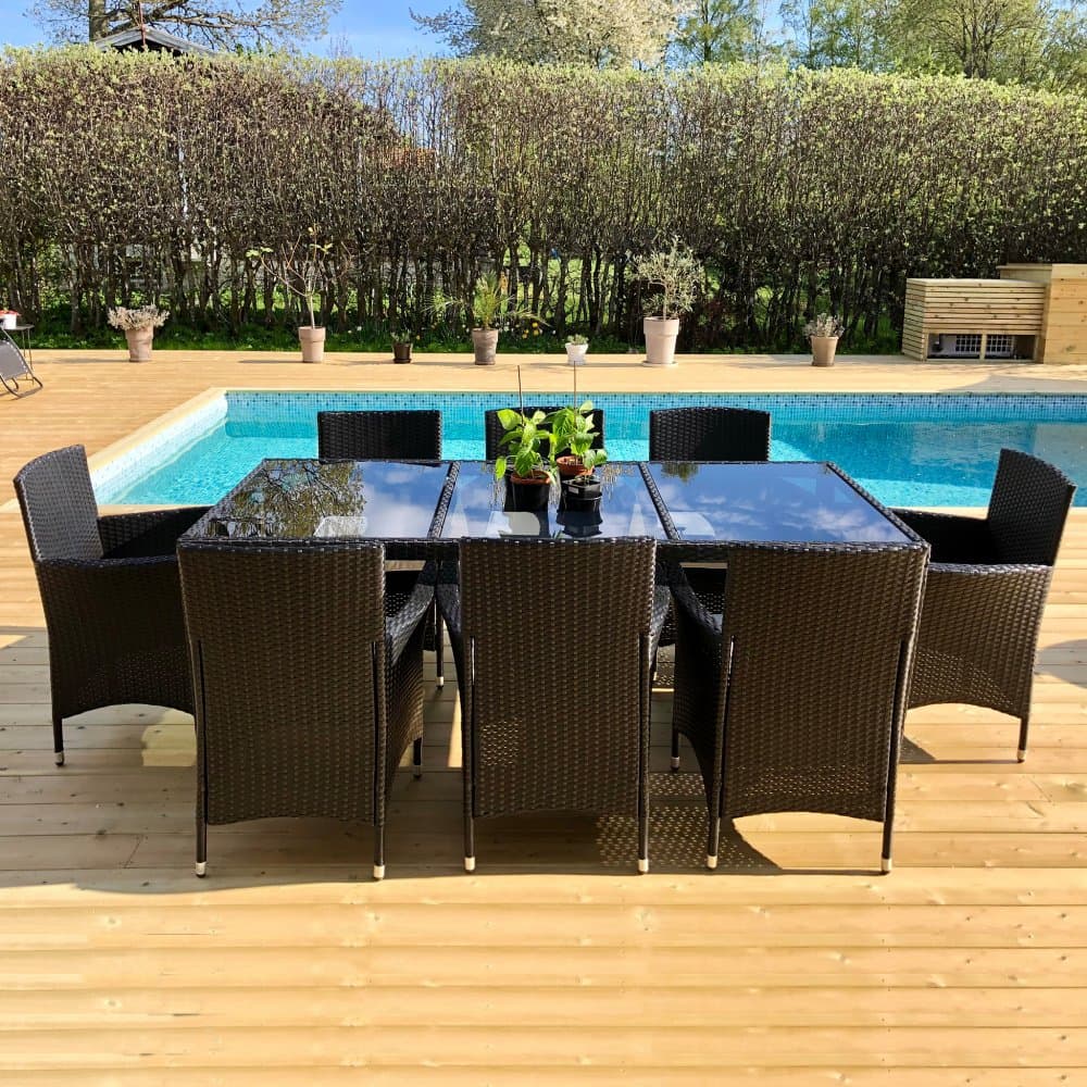 Matgrupp utemöbler med 8 stolar | Dynor ingår | Svart | Lyfco Lysekil