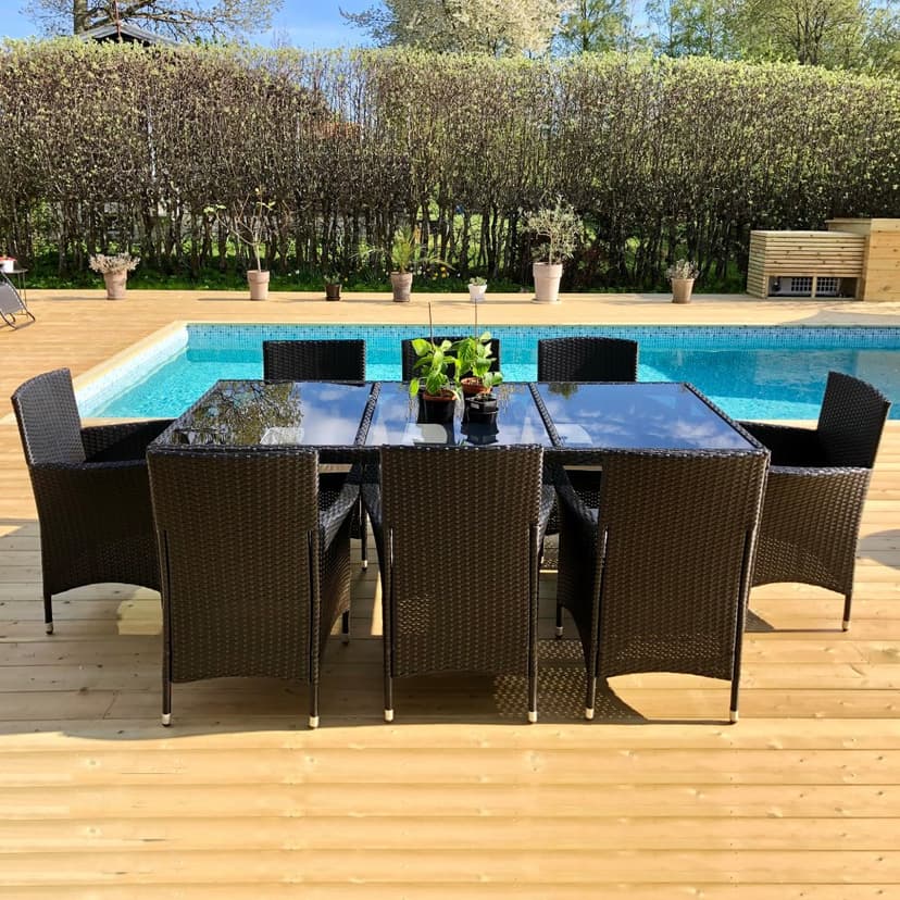 Matgrupp utemöbler med 8 stolar | Dynor ingår | Svart | Lyfco Lysekil