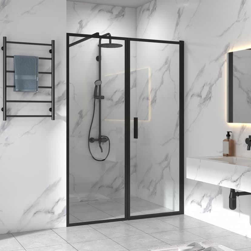 Dubbel duschvägg 140cm | 6mm säkerhetsglas | Isabella - Svart