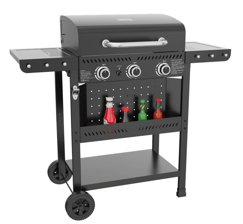 Gasolgrill i stål med termometer & värmehylla | Svart | Oklahoma