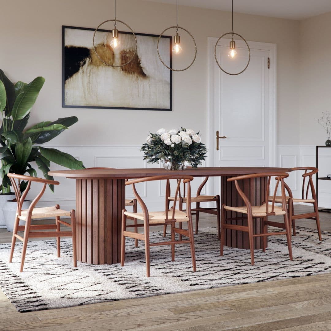 PiPi Matbord 240 cm  Oval valnötsfanér | Handgjort bord i massivt trä & MDF