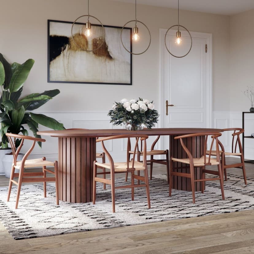 PiPi Matbord 240 cm  Oval valnötsfanér | Handgjort bord i massivt trä & MDF