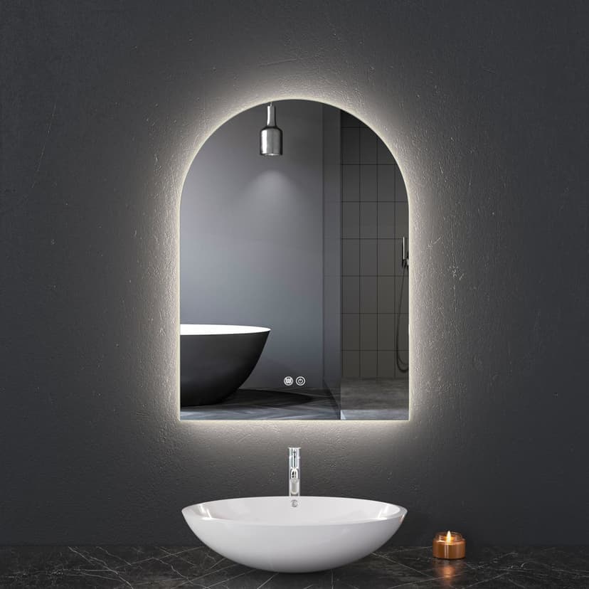 Badrumsspegel 50x70cm med LED-belysning | Valvformad  Dimmer och Anti-fog | ADRIENNE