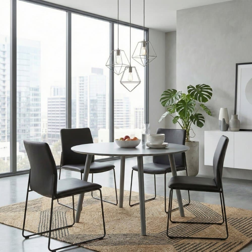 Rosvik Matbord Ø120 cm | Grålackerat runt bord i massivt trä/MDF