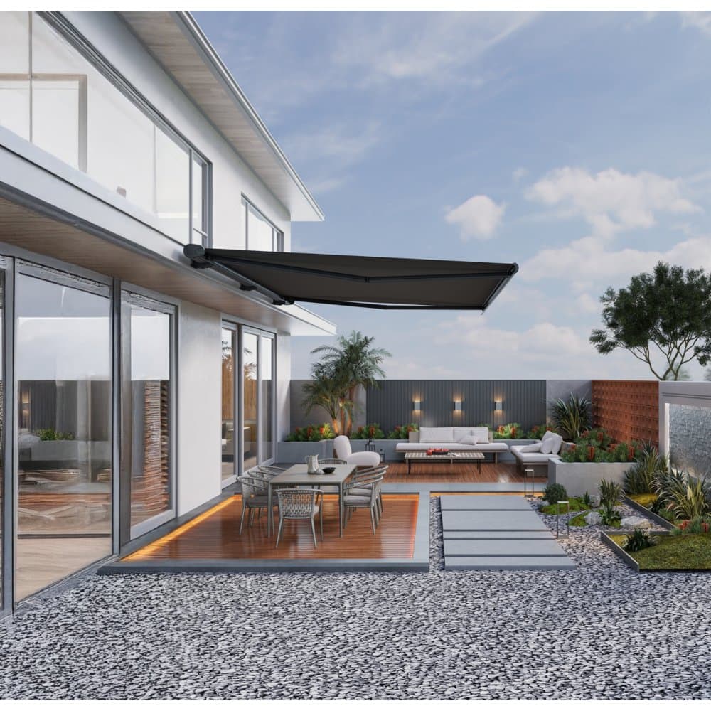 Terrassmarkis helkassett 5x3m | Motor & fjärrkontroll | Mörkgrå