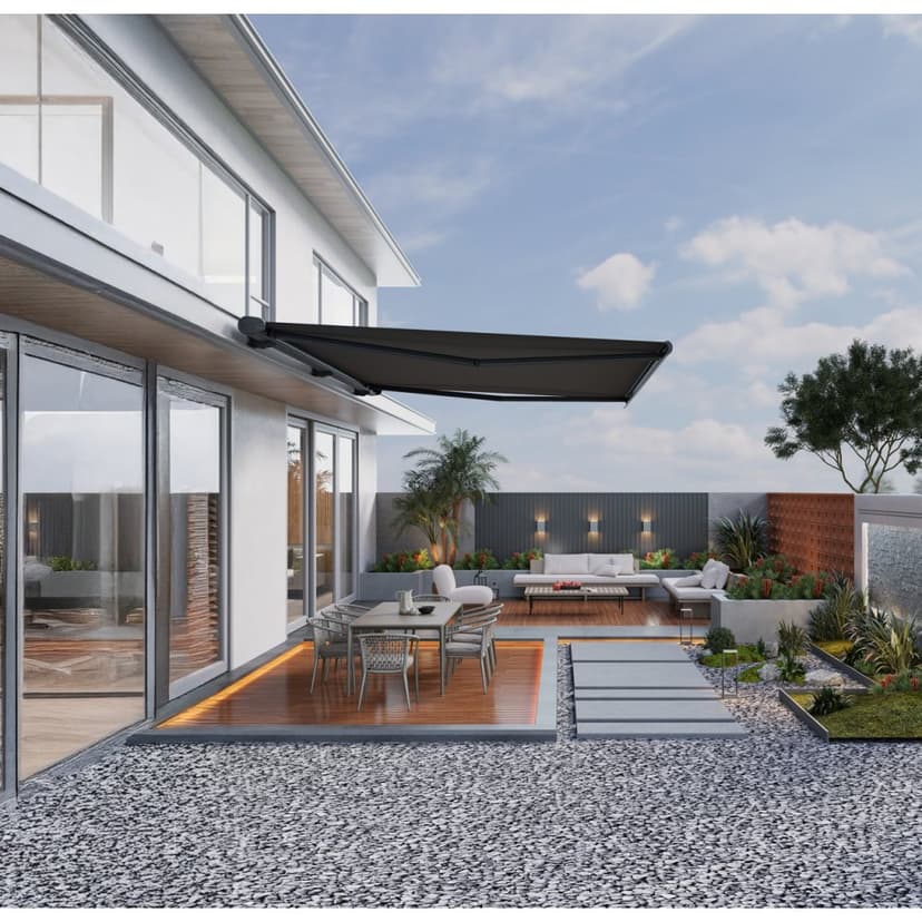 Terrassmarkis helkassett 5x3m | Motor & fjärrkontroll | Mörkgrå