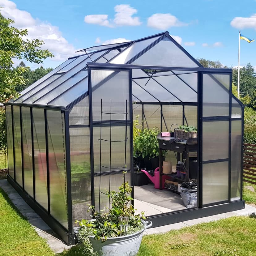 Växthus 8,9m² | Hög odlingshöjd | 6 mm kanalplast