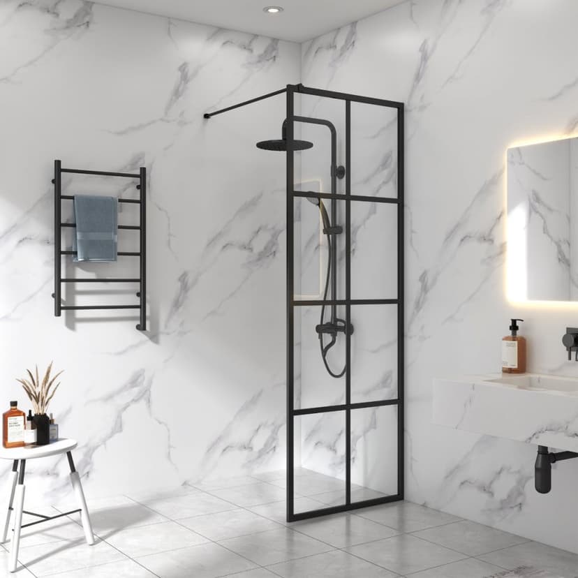 Duschvägg svart spröjs 60x200cm | 6mm säkerhetsglas | Industridesign