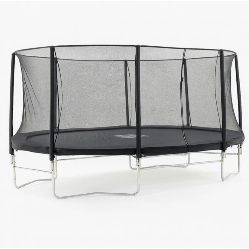Stor oval studsmatta 3,05 x 4,88 m | Säkerhetsnät & stabil stålram för trädgårdslek | Svart