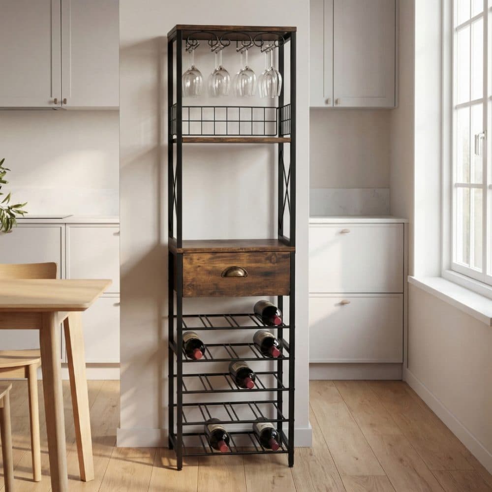 Svart vinställ i metall | 40x30x148 cm | Barskåp