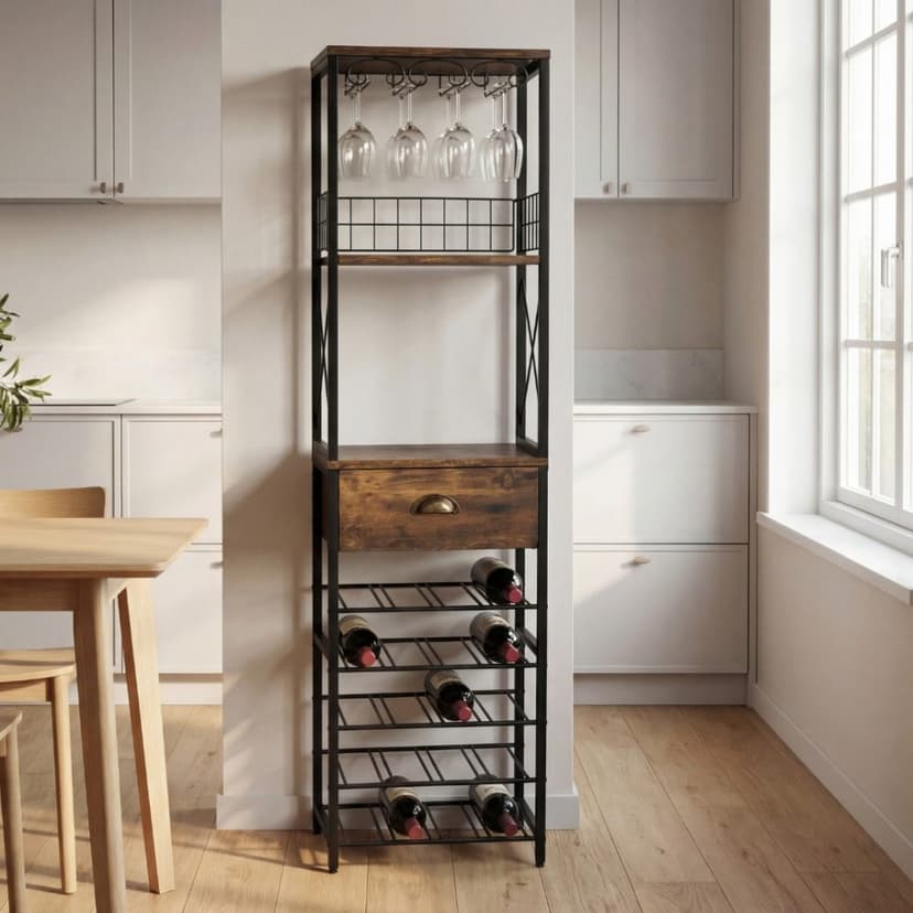 Svart vinställ i metall | 40x30x148 cm | Barskåp