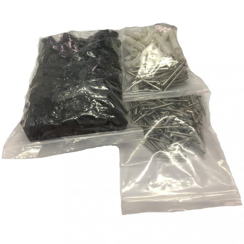 Skruvar och fästen för montering av komposittrall