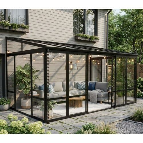 Uterum 14,8m² | Säkerhetsglas och kanalplast | Aluminiumstomme | Svart