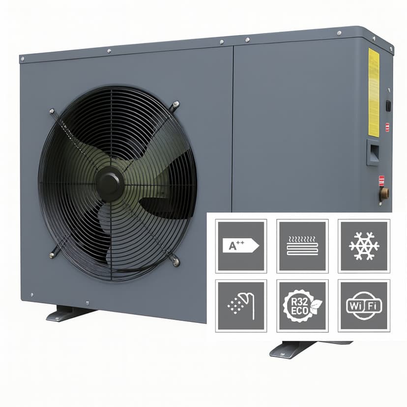 Luft/vatten Värmepump 9 kW | Värmer upp till 140 m² | A++ Energiklass | Inverter | Tyst drift