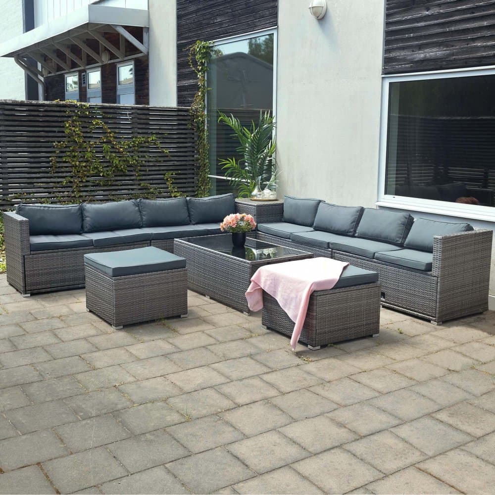 Stor loungegrupp | Tre smarta förvaringsutrymmen | Grå konstrotting