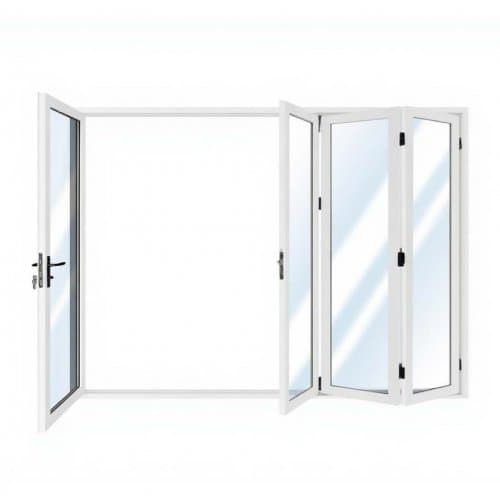 Vikdörr altan 3,65 x 2,43 m | Vit aluminiumram med härdat glas, underhållsfritt Bi-Fold system
