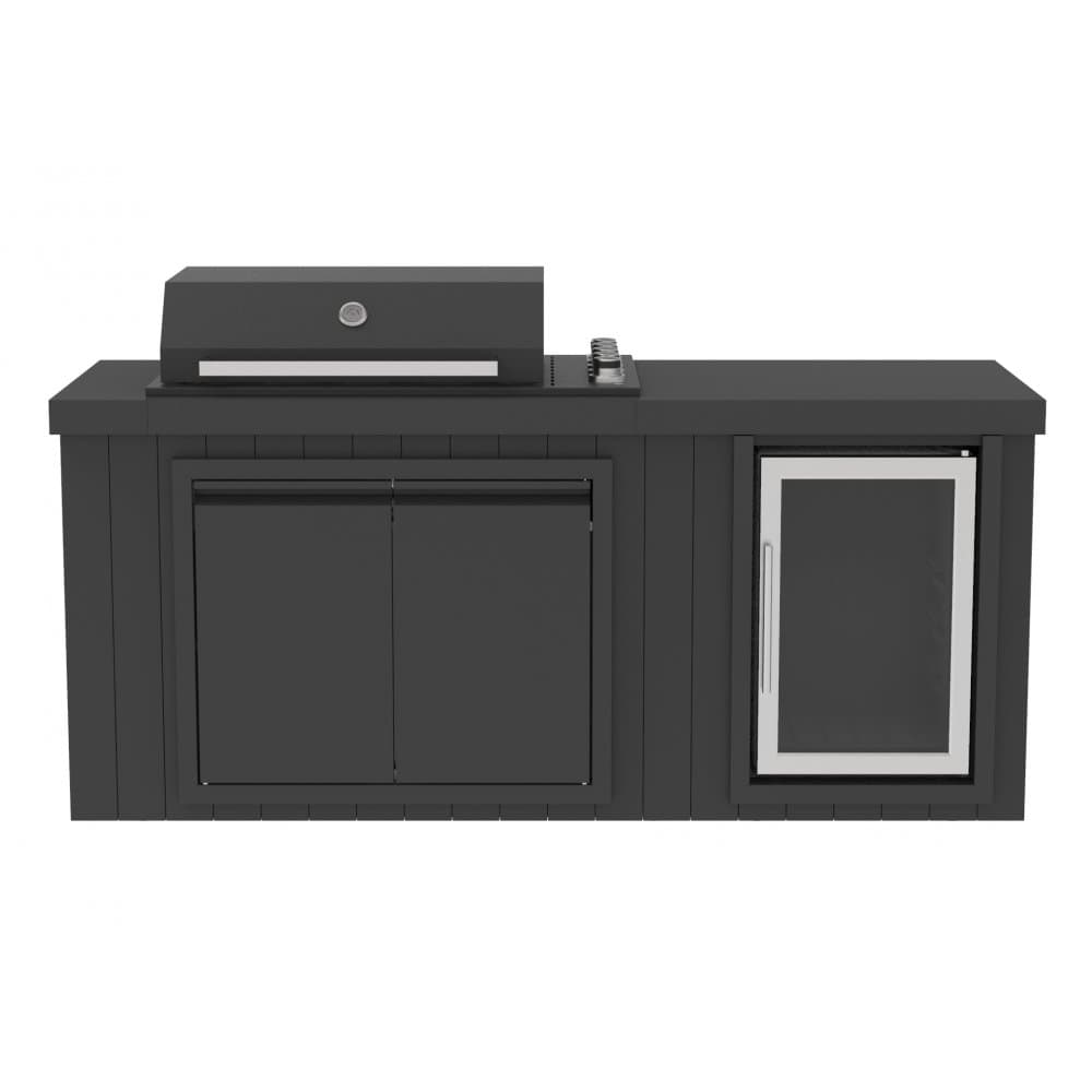 Utekök med kylskåp  Svart | Gasolgrill i rostfritt stål med keramisk bänkskiva och infraröd brännare | Alaska Blackline