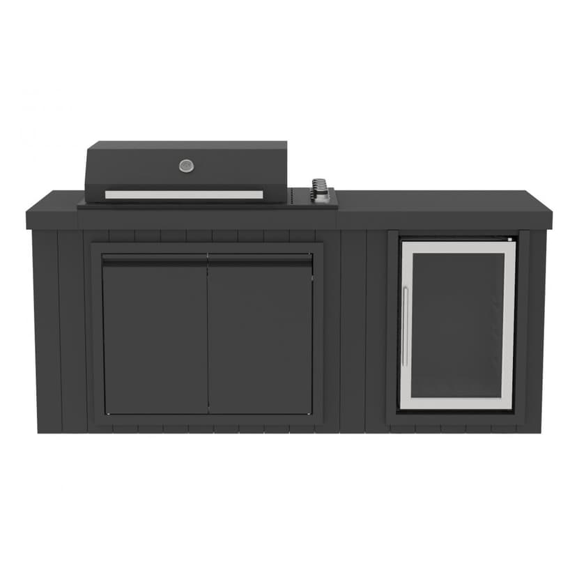 Utekök med kylskåp  Svart | Gasolgrill i rostfritt stål med keramisk bänkskiva och infraröd brännare | Alaska Blackline