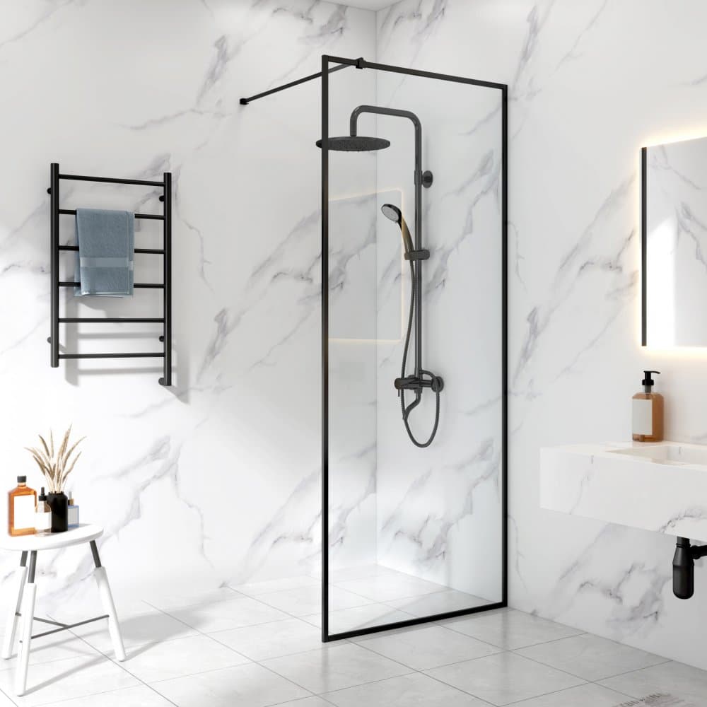Duschvägg 75x210cm | Aluminium & säkerhetsglas | Svart ram