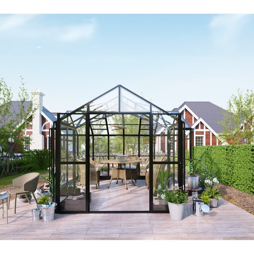 T-format växthus 12,4  m² | 4  mm säkerhetsglas & 6  mm kanalplast | 5 års ramgaranti