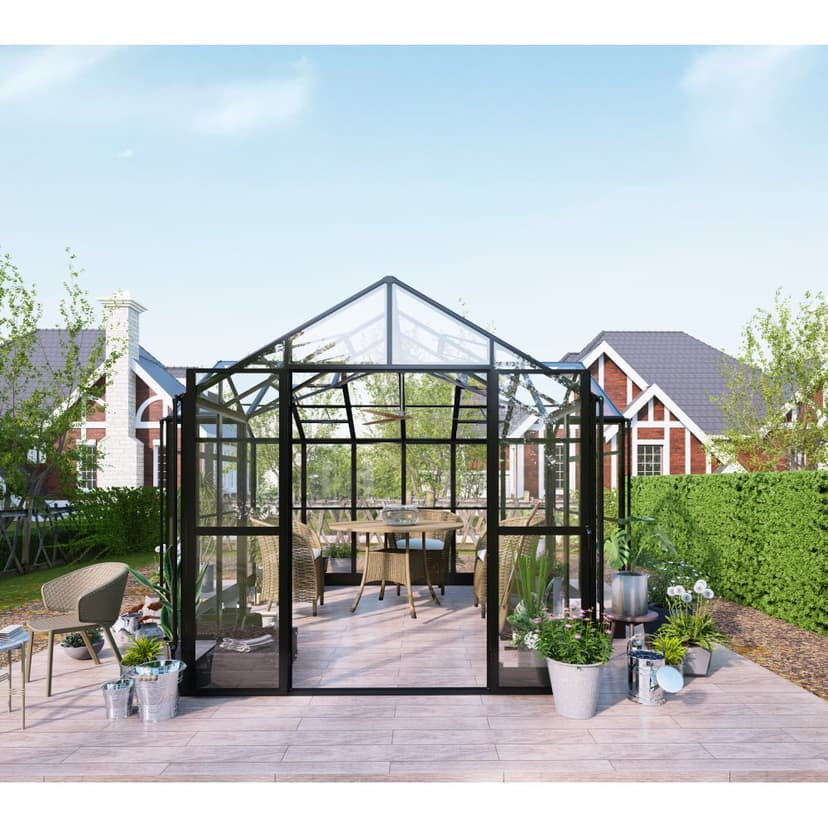 T-format växthus 12,4  m² | 4  mm säkerhetsglas & 6  mm kanalplast | 5 års ramgaranti