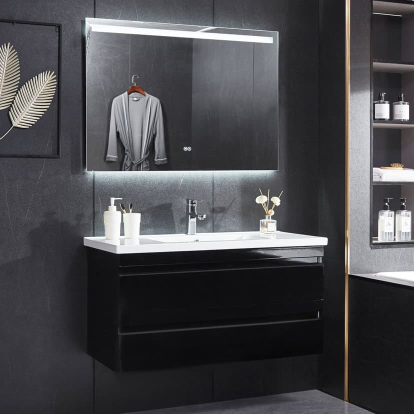 Badrumsmöbel 100cm | Kommod och LED-spegel | Blandare ingår