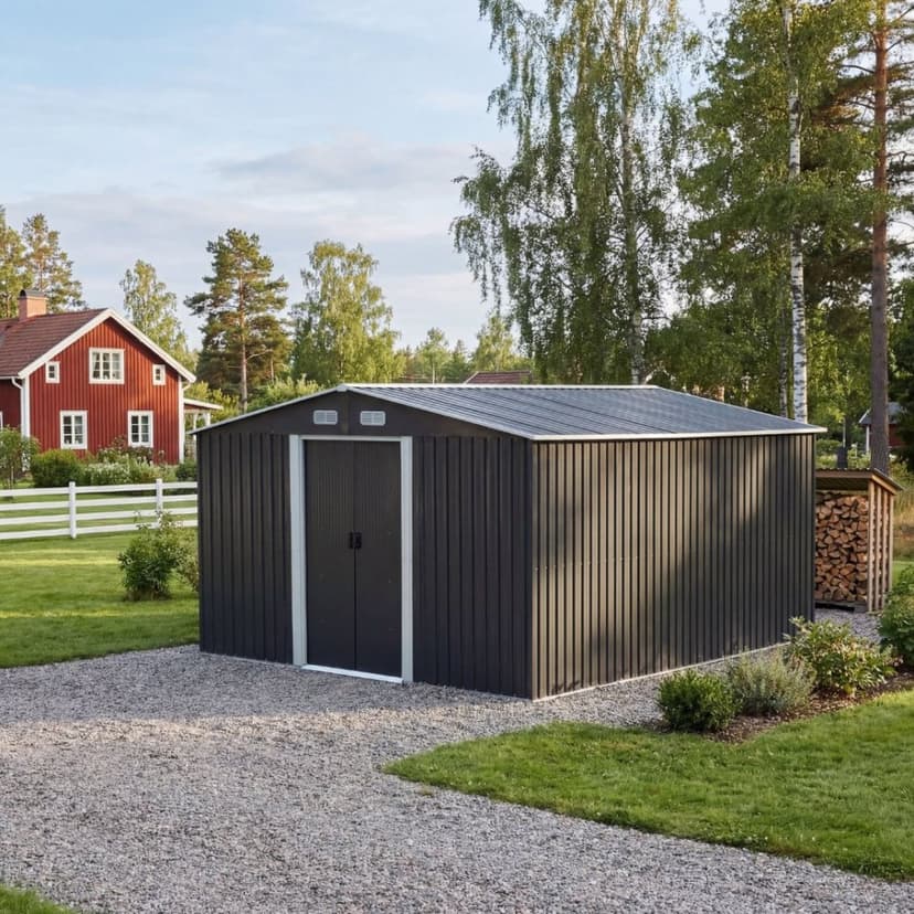 Förråd och redskapsbod 12,5m² | Dubbel skjutdörr | Bas ingår